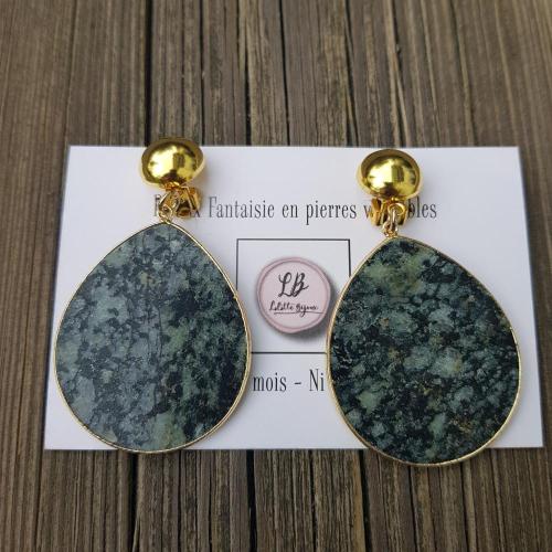 Boucles d'oreilles clips Maxi Gouttes dorées Turquoise africaine pierre naturelle